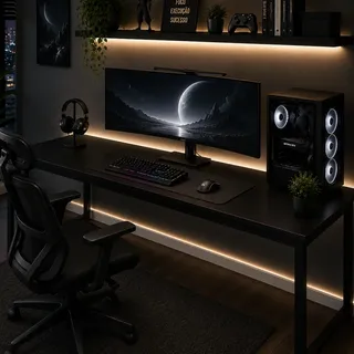 Mesa Industrial Para Computador Gamer 150cm Estrutura Aço Preto