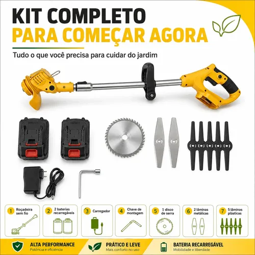 Roçadeira Elétrica Sem Fio 48v 2 Baterias Kit Completo