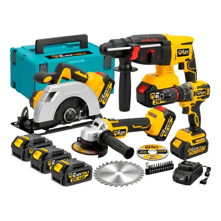 Kit 4 Ferramentas Sem Fio 21v Furadeira Martelete Lixadeira