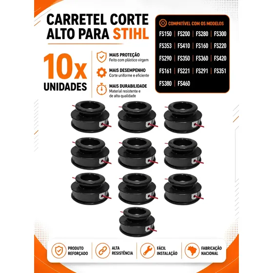 Kit 10 Carretel Nylon Roçadeira Para Stihl Fs160 220 280 290