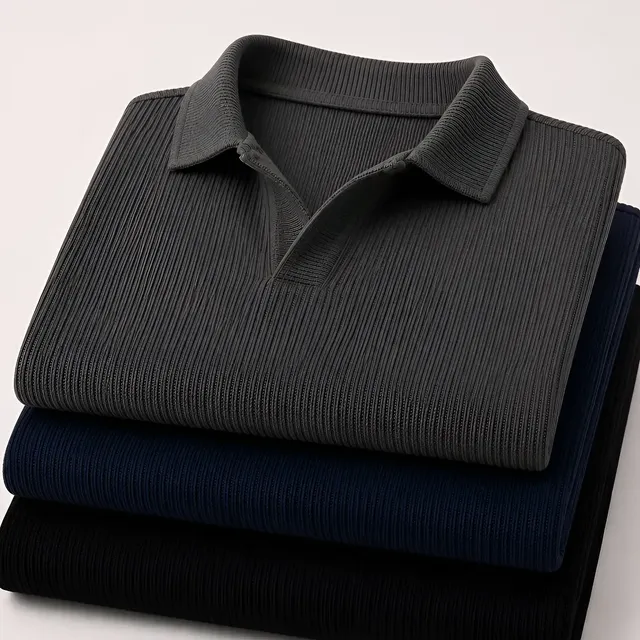 Kit Camisa Polo Masculina Canelada Gola Italiana Sem Botao Chumbo / Azul / Preto M