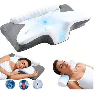 Travesseiro Cervical 2 Em 1 Espuma Viscoelástica Anti Ronco Cinza-esbranquiçado