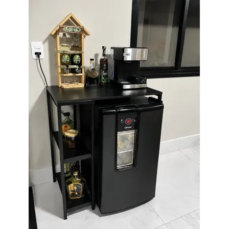 Aparador Para Cervejeira Frigobar Tampo Preto Gourmet Preto