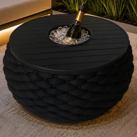 Mesa De Centro Com Champanheira Tricô Náutico 60cm Preto