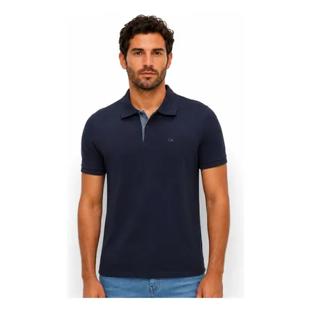 Camisa Polo Ogochi Slim Camiseta Algodão Masculina Original Azul-marinho Liso Gg