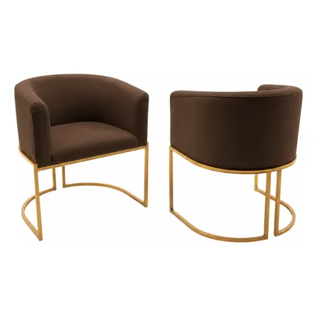 Kit 2 Poltronas Luxo Ferro Veludo Sala Luxousa Base Dourada Marrom Liso