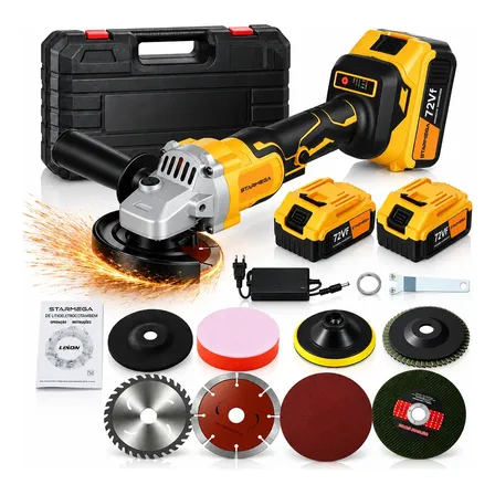 Esmerilhadeira Lixadeira Angular Bateria Profissional 115mm Amarelo 127/220v 50hz/60hz