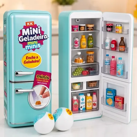 Mini Geladeira Mini Minis Com 2 Cápsulas Surpresa! Azul-celeste