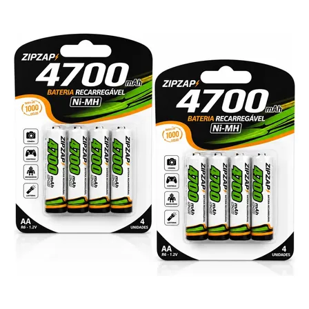 Kit 4 Pçs/cartela Pilha Aa Recarregável De 4700mah 2 Caixinhas