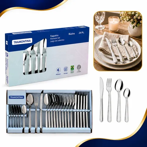 Faqueiro 24 Peças Luxo Jogo Talheres Em Aço Inox Tramontina Inox