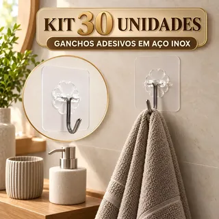 Gancho Adesivo Parede 30 Und Aço Inox Cabideiro Banheiro Cinza
