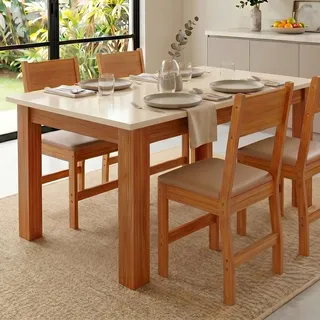 Conjunto Mesa De Jantar Mdf 4 Cadeiras Estofadas Tampo 25mm Off Write (tampo) E Freijó (pés/estrutura) Estofado Liso
