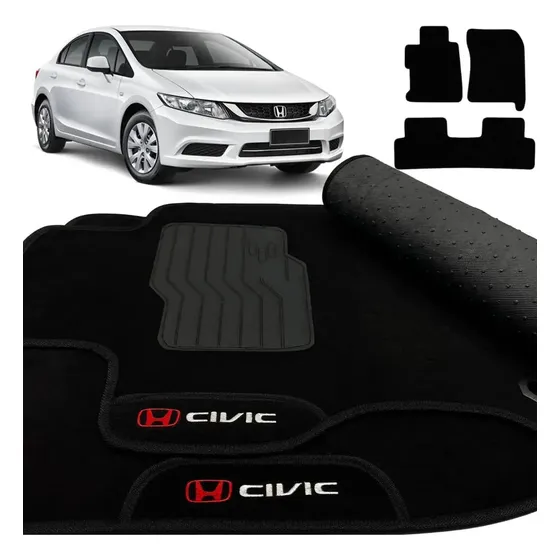 Tapete Honda Civic 2012 2013 2014 2015 2016 Carpete Premium Preto 3 Peças Preto