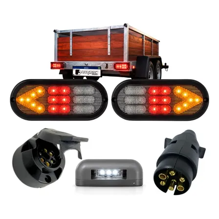 Kit 2 Lanterna Traseira Carretinha Com Luz Placa Tomadinha Ambos Lados