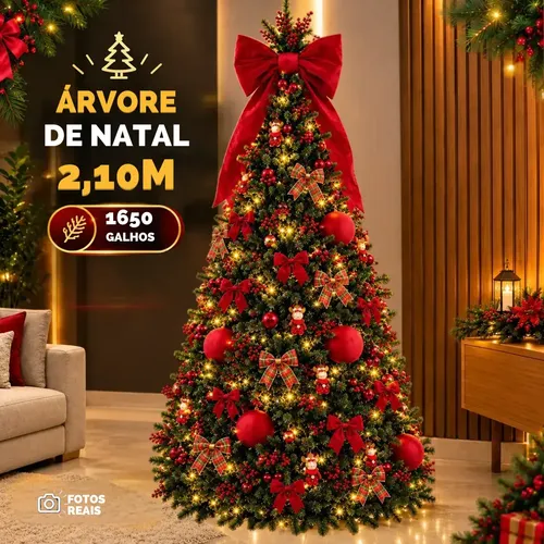 Árvore De Natal Premium Luxo 210cm 1675 Galhos Cheia Realist Verde