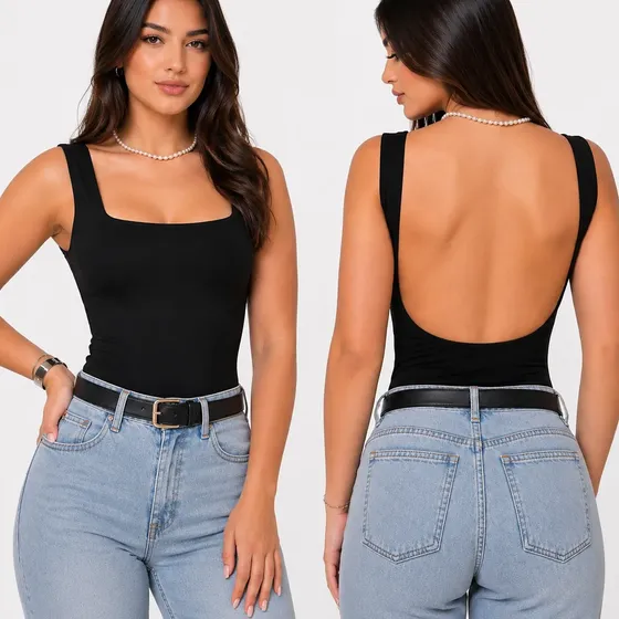 Body Feminino Básico Regata Decote Quadrado Costa Nua