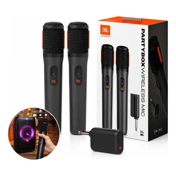 Microfone Sem Fio Duplo Jbl Partybox Recarregável