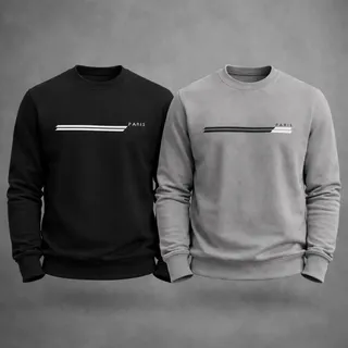 Kit 2 Moletons Careca Paris Flanelado Streetwear Premium G Preto + Cinza