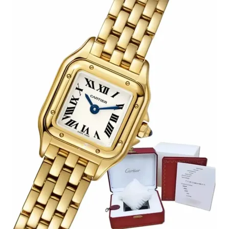 Relógio Cartier Panthere Femi. Pequeno 22mm Dourado Quadrado Dourado Branco