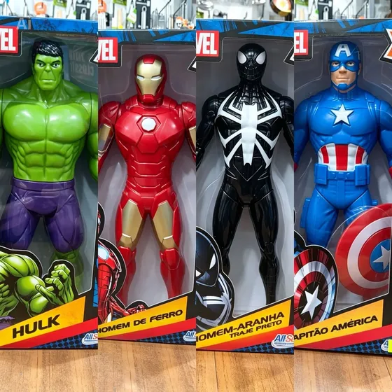 Kit 4 Bonecos Marvel Hulk,ironman,aranhablack,cap.américa