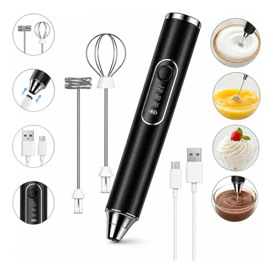 Mixer Portátil Recarregável Usb Batedor Fuê Inox Café 2 Em 1