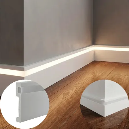 Kit 8 Barras Rodapé 10cm 1,80m Com Encaixe Para Fita Led