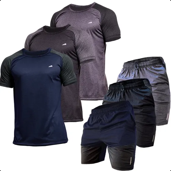 Kit 3 Conjuntos Dry Fit Masculino Academia Fitness Lisa Malh
