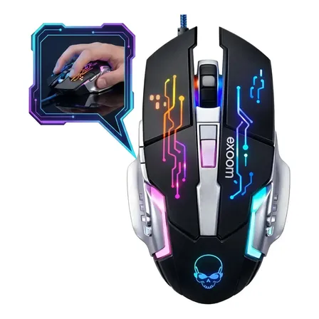 Mouse Gamer Com Led Usb Exbom 4800 Dpi 6 Botões Cabo Nylon Preto