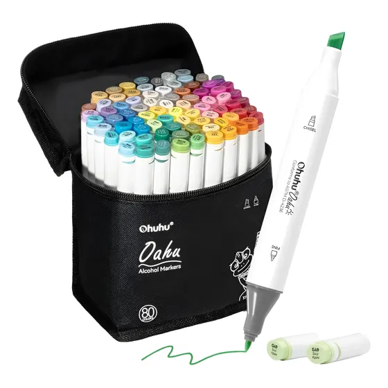 Ohuhu Caneta Canetinha Marcadores 80 Cores Ponta Dupla