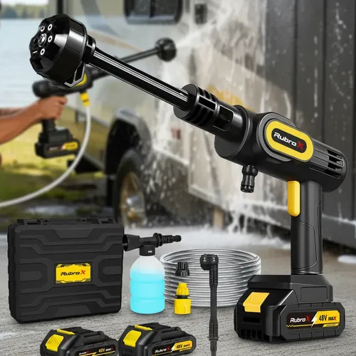 Rubrox Lavadora Lava Jato Portátil Alta Pressão 2 Baterias Preto 127/220v 50 Hz/60 Hz