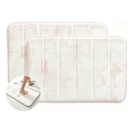 Kit 2 Tapetes Felpudos Banheiro Antiderrapantes 60x40cm Rosa Geométrico
