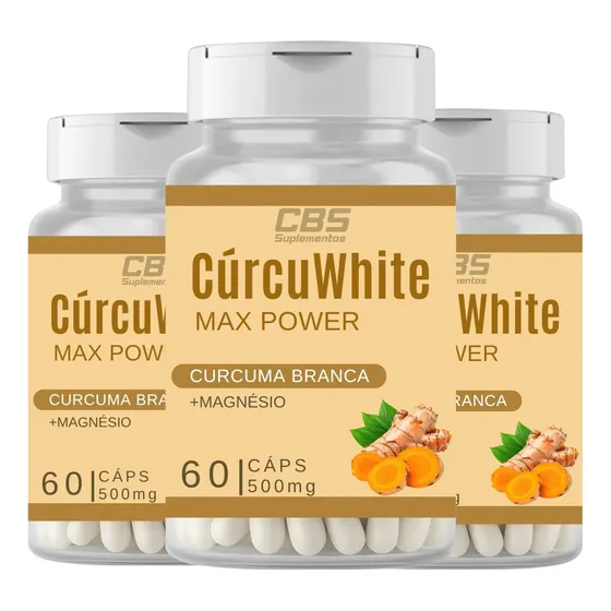3x Cúrcuma Branca Magnésio Para Adultos 40+ 60 Caps