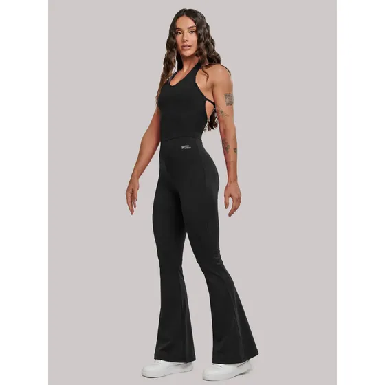 Macacão Fitness Feminino Flare Costa Nua Trançado Decote U