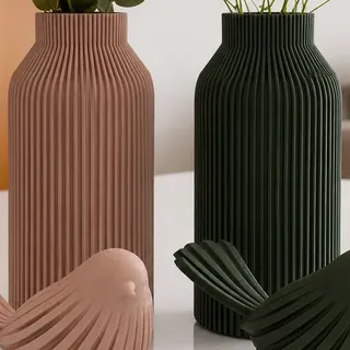 Kit 2 Vasos Garrafa Par Pássaros Decoração Sala, Rack, Mesa Bege E Verde Garrafa