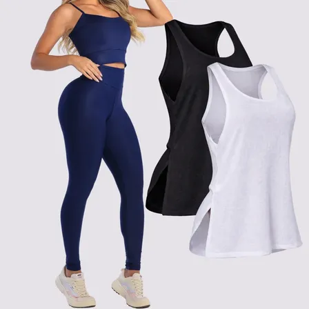 Roupa Fitness Feminina Legging Top Com Regatão Treino Azul-marinho Gg