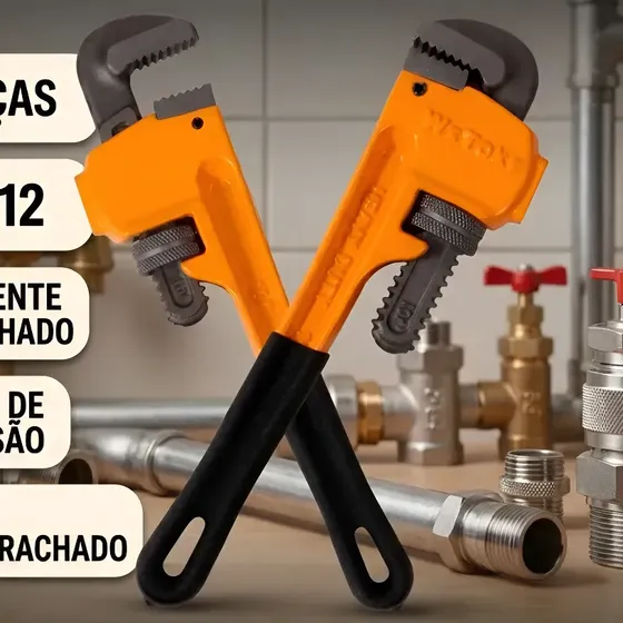 Kit 2 Chaves De Grifo 10 12 Polegadas Com Cabo Emborrachado