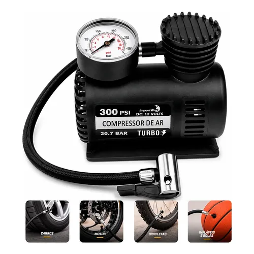 Compressor De Ar 12v Automotivo Portátil 300 Psi Pneu Carro