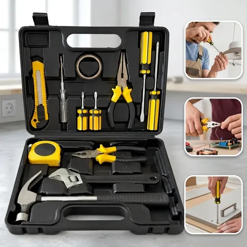 Kit Jogo Maleta Ferramentas Chaves Básica Manual 12 Peças Preto