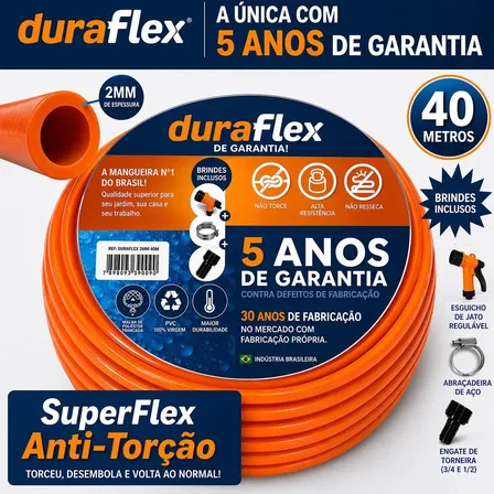 Mangueira Jardim 40m Durafllex Tres Camadas Reforçada Pesada Laranja