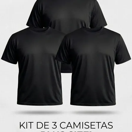 Kit 3 Camiseta Dry Fit Plus Size Big Grande Anti Suor Lisa 3 Pretos G4