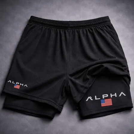 Short Dry Fit Compressão 2 Em 1 Academia Alpha Treino Gym Preto G