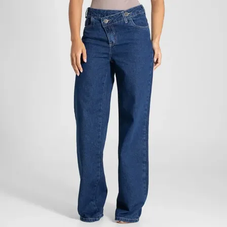 Jeans Sawary Feminina Calca Wide Leg_283687 Índigo Liso 34