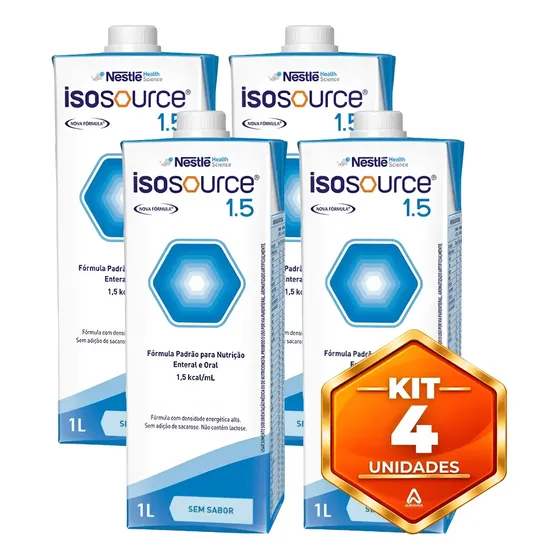 Kit 4 Isosource 1.5 Nestlé 1l Dieta Enteral Hipercalórica
