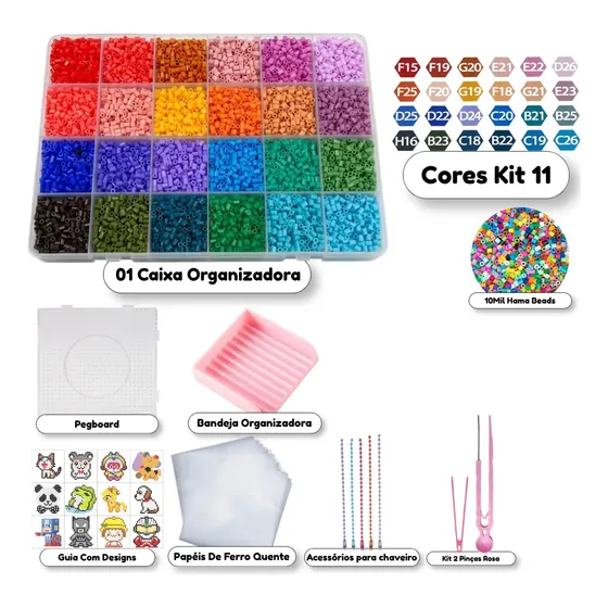 Kit Hama Beads 10.000 Peças 24 Cores Miçanga De 2,6mm Pinças
