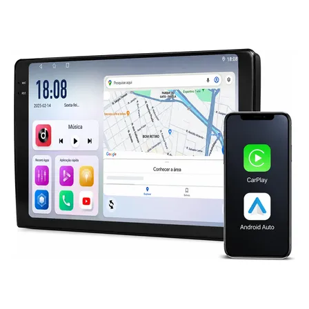 Central Multimidia Carro 1din Carplay Android Auto Universal Preto