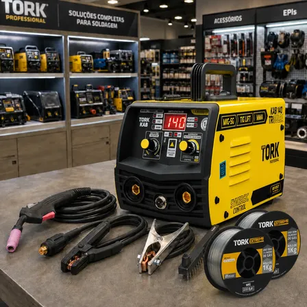 Kit Inversor De Solda 3 Em 1 Mig Sem Gás, Tig Lift E Mma 140 Amarelo/preto 127/220v