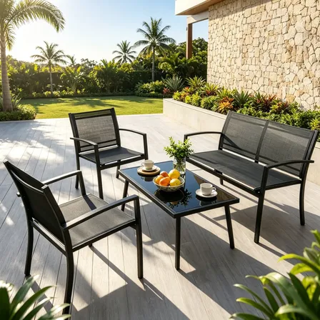 Jogo Móveis 4 Peças Área Gourmet Jardim Varanda Piscina Preto Lisa