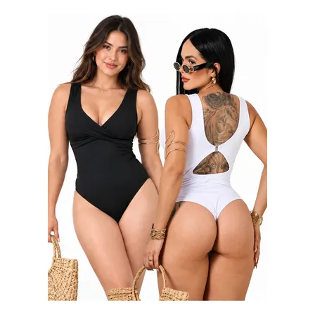 Maiô Body Modelador Disfarça Barriga Com Bojo Praia Piscina 1 - Preto Lisa G