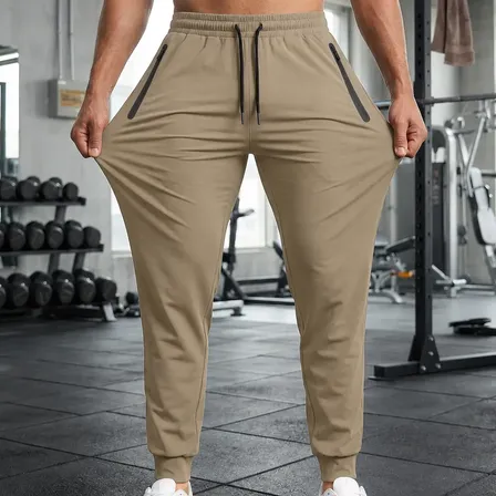 Calça Dry Fit Masculina Poliamida Elastano Academia Treino Cáqui Liso Gg