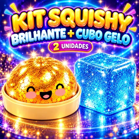 Kit 2 Squishy Brilhante Cubo De Gelo Com Glitter Anti Stress